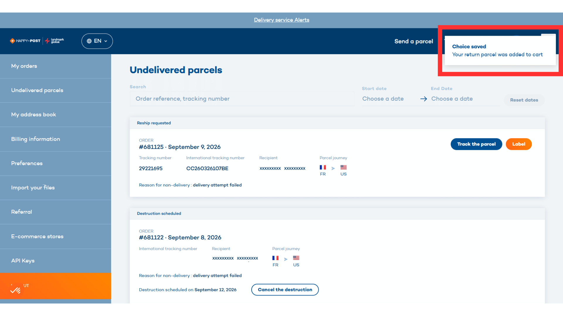 undelivered parcels